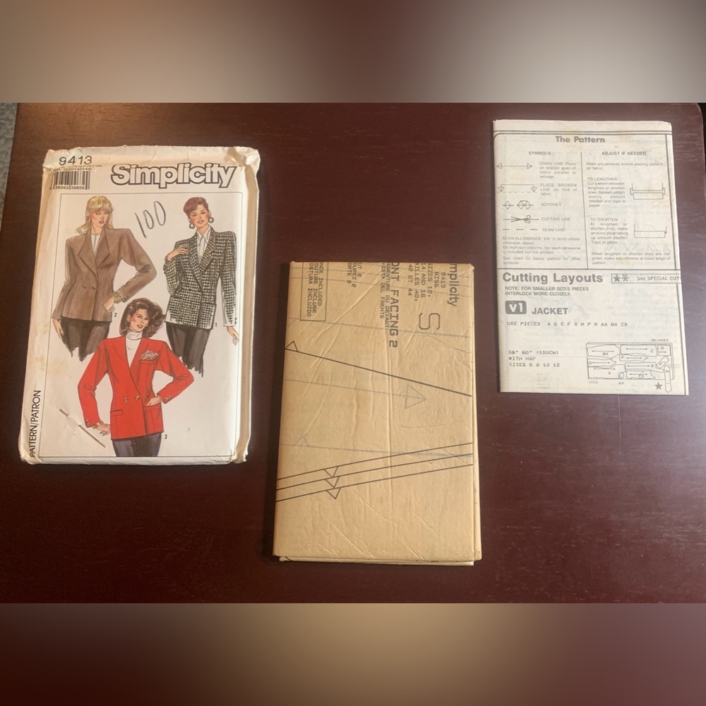 Simplicity Pattern 9413 Shoulder Pad Blazer 1989 Uncut Sze S/M (Vintage 12 14) - Picture 4 of 5